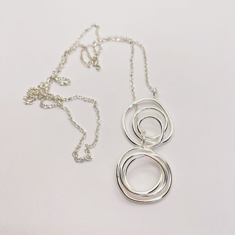 Collana due spirali e catena, argento 925, regolabile