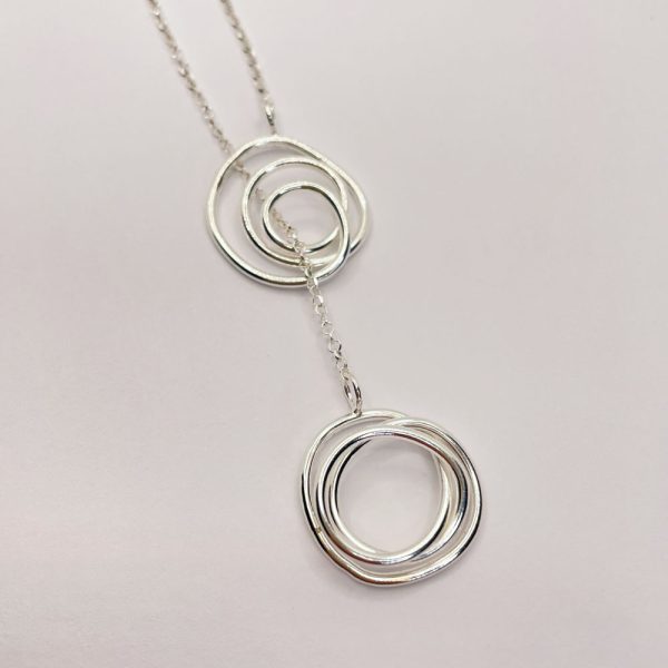 Collana due spirali e catena, argento 925, regolabile